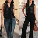 Prettywear Sheer Sleeveless Blouses for Women 2026 See Through Chiffon Sexy Going Out Party Club Tops Button Bow Tie Shirts (Black, S)