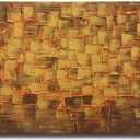 MyArton Textured Abstract Squares Canvas Wall Art Hand Painted Modern Golden Yellow Oil Painting Picture for Home Decoration Ready to Hang 40x20inch (40L" x 20W")