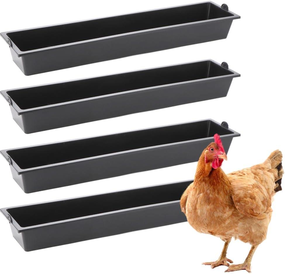 DQITJ 3 Pack Chicken Large Capacity Feeder Plastic Feed Trough Bucket Hanging Food Dispenser for Chicken Duck Pigeon Bird Livestock Poultry (23.6": Black)