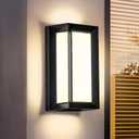 LANFU LED 18W Modern Rectangular Outdoor Wall Sconce 3000K Outside Light for House Patio, Black with Full Border Warm White, IP64 Waterproof Outdoor Wall Lights for House Patio Exterior Wall (1 Pack)