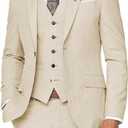 Wangyue Mens Suit 3 Piece Slim Fit Suit for Men Formal Business Suit Wedding Groom Prom Tuxedo Dinner Party (Large, Beige)