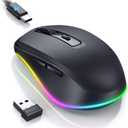 PEIOUS Wireless Mouse Jiggler - LED Wireless Mice with Build-in Jiggler Mover, Rechargeable Moving Mouse for Computer with Undetectable Random Movement Keeps PC Laptop Awake - Black