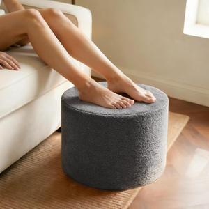 Kinevoli Round Boucle Pouf Ottoman Footrest – Soft & Lightweight Footstool with Full Foam Filling for Living Room, Bedroom