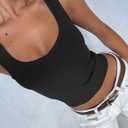 Matunana Womens Ribbed Tank Tops - Scoop Neck Crop Top 2026 Summer Casual Sleeveless Shirt Going Out Outfits (Black, S)