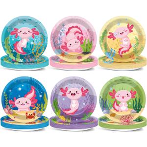60Pcs Pink Axolotl Birthday Party Decorations Pink Axolotl Plates Cartoon Reptile Animals 7Inch Dessert Paper Plates Tableware Dinnerware for Kids Boys Girls Birthday Baby Shower Party Supplies