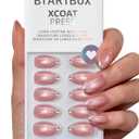 BTArtbox Press On Nails Almond - Gilded Cheer, Lamp-Curable Short Glitter French Tip Press On Nails with Glue and Adhesive Tabs for Women in 16 Sizes - 32 Soft Gel Glue On Nails Kit