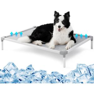 Lesure Elevated Large Dog Bed - Raised Chew Proof Dog Cots for Large Dogs, Portable Indoor & Outdoor Indestructible Pet Bed with Non-Slip FeetAluminum Alloy Frame with Breathable Textilene Mesh, Grey