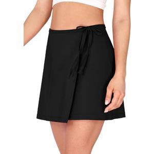 ODODOS Wrap Skorts for Women Built-in Shorts High Waist Tennis Skirts with Pockets for Casual Athletic Golf, Black, Large