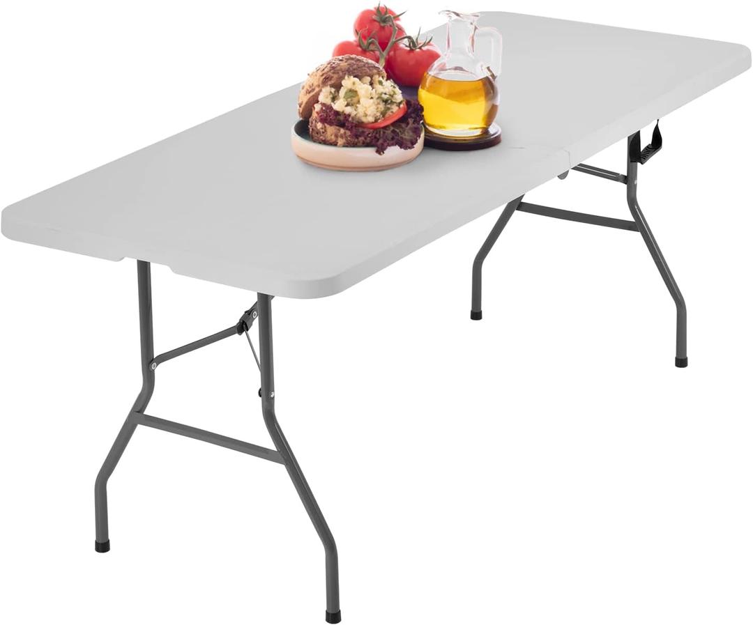 6FT Picnic Table Folding Table Camping Table Plastic Table Fold Up Table Lock for Party Event,White (6 FT)