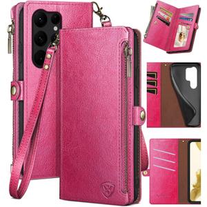 XcaseBar for Samsung Galaxy S23 Ultra Wallet case with ZipperRFID Blocking Credit Card Holder, Flip Folio Book PU Leather Phone case Shockproof Cover Women Men for Samsung S23Ultra Case