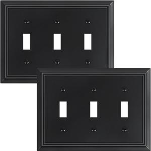 2-Pack Triple Toggle Light Switch Cover Plate, Durable Natural Bamboo Fiber Decorative Switch Plate Covers, Matte Black 3 Gang Wall Plate, Corrosion Resistant