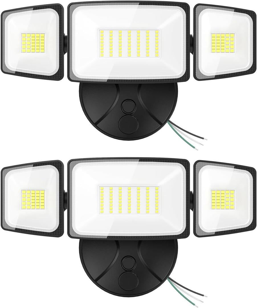 Onforu 2 Pack 75W Flood Lights Outdoor, 7000LM LED Flood Lighting Outdoor Switch Controlled, IP65 Waterproof Exterior Floodlight Fixture with 3 Adjustable Heads, 6500K Security Light for Garage Yard (Black)