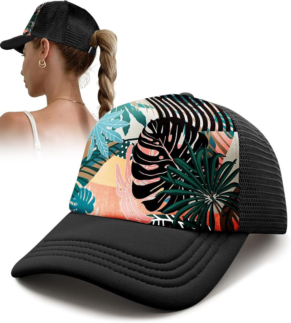 Flafens Women's Trucker Hat Cute Summer Baseball Caps for Women and Girls Golf Ball Hats with Adjustable Snapback, One Size Fits All