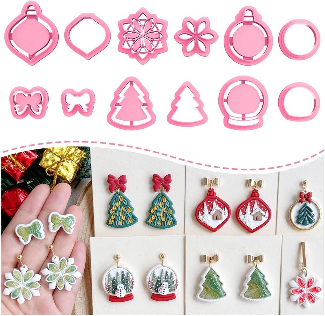 Keoker Christmas Embedded Clay Cutters, Christmas Polymer Clay Cutters, 12 Shapes Christmas Clay Cutters for Polymer Clay Jewelry, Polymer Clay Christmas Cutters, Polymer Clay Cutters Christmas, (White1)