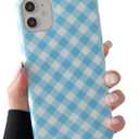 Longlayss for iPhone 11 Case Lattice Plaid Checkered Gingham Phone Case Cute Aesthetic Pattern Soft TPU Shockproof Phone Cover for Women Girls (Blue)