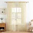 Beige Lace Curtains 90 Inches Long Victorian Floral Sheer Curtains for Living Room Bedroom Decor Drapes Rod Pocket Light Filtering French Window Curtain 2 Panels Set for Dining Room, 52x90