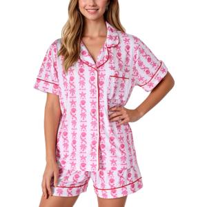 Pajamas for Womens Set Summer 2 Pece Pjs Matching Shorts Set Loungewear Palm Sleepwear for Beach Vacation, Holiday, Large