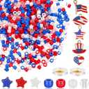 Hanaive 2100 Pcs 4th of July Red White Blue Pony Beads Patriotic Plastic Pony Beads with American Flag Charms Pendant for Craft Independence Day Star Beads DIY Bracelet Necklace for Jewelry Making