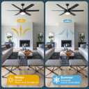 Ohniyou Ceiling Fans with Lights, 56'' Black Ceiling Fan Remote/APP Control, Dimmable, Quiet DC Motor Indoor/Outdoor Ceiling Fan for Living Room, Patios