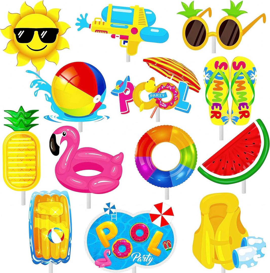 36pcs Summer Pool Cupcake Toppers Decorations Summer Theme Birthday Party Decorations Pool Party Cupcake Picks Decorations for Hawaii Beach Pool Theme Wedding Baby Shower Birthday Party Supplies
