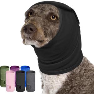 Dog Calming Hoodie, Ear Muffs Noise Protection for Anxiety Relief, No Shake Ear Wraps for Dogs - Grooming, Bath, Blow Drying, Fireworks, Thunderstorms, Hematoma Ear Cover Head Wrap, Black XL