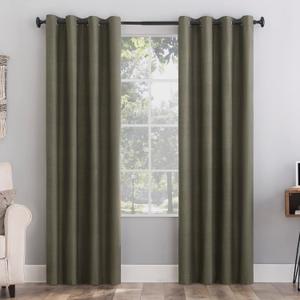 Sun Zero Columbia 2-Pack Thermal Energy Saving 100% Blackout Grommet Curtain Panel Pair, 50" x 84", Olive