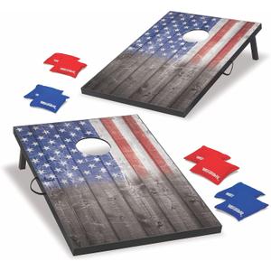 Wild Sports 2x3 or 2x4 Cornhole Outdoor Game Set, USA Flag or Natural Wood Options with Carry Bag Included Perfect for Backyard, Beach, and Tailgates, Add On Extra Bags