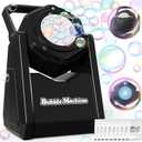 Bubble Machine, Automatic Bubbles Blower for Kids Toddlers, 360 Leak-Proof & 90 Adjustment Battery Operated Bubble Toys with LED Light - Gifts for Boys, Girls, Outdoor, Birthday, Halloween Party (Black)
