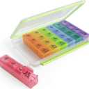 Ezy Dose Weekly (7-Day) Pill Case, Medicine Planner, Vitamin Organizer Box, Convenient and Easy to Use, X-Large Pop-Out Compartments, 4 Times a Day, Rainbow Lids with Case, BPA Free