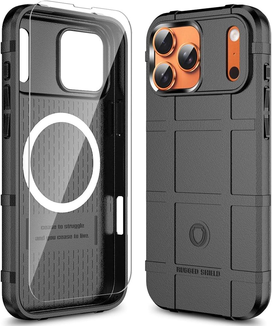 Rugged Shield Compatible with MagSafe Case for iPhone 17 Pro Max (6.9"), 8ft Military Drop Proof, Wear Resistant Tactical Cover, Dark Black