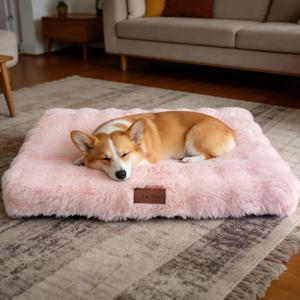 Orthopedic Dog Beds for Medium Dogs, Fluffy Faux Rabbit Fur Pet Bed with Removable Washable Cover, Dog Bed Mat with Egg Crate Foam & Waterproof Lining, Anti Slip Bottom, Pink,30"x20"x3"