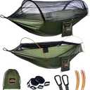 Professional Camping Hammock with Mosquito Net, Lightweight Portable Double Hammock with Two 10 FT Hammock Tree Straps, 230T Nylon Hammock for Camping, Hiking, Yard, Backpacking (Green)