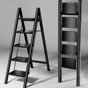 Step Ladder 5 Step Folding, Sturdy 330 Lbs Small Step Stool for Adults, Closet Step Stool Ladder with Anti-Slip Wide Pedals, Portable Folding Ladder for Home Kitchen Office (Black)