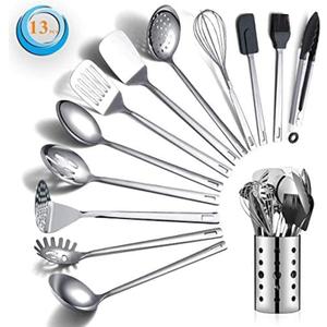 Stainless Steel Cooking Utensils Set, Berglander 13 Pieces Kitchen Utensils Set, Kitchen Tools Set With Utensil Holder Non-Stick And Heat Resistant,Dishwasher Safe, Easy to Clean (13 Packs)