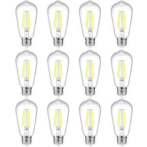 Ascher Vintage LED Edison Bulbs, 6W, Equivalent 60W, Non-Dimmable, Daylight 5000K, 700Lumens, ST58 Antique LED Filament Bulbs with 80+ CRI, E26 Medium Base, Clear Glass, Pack of 12