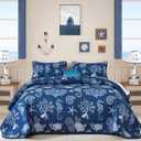 Djoymock Coastal King Size Quilt Set 3 Pcs, Summer Blue Beach Theme Quilts with Pillowcases Reversible Microfiber Ocean Bedding Set Nautical Bedspreads Coverlet Lightweight Comforter for All Season