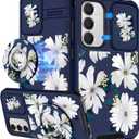 Buleens for Samsung Galaxy S24 FE Case - with Ring Stand & Camera Cover Aesthetic Cute Designed S24FE Case Women Girls Girly White Floral Flowers for Samsung S24 FE Phone Case Compatible with Magsafe