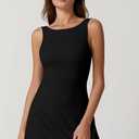 QINSEN Womens Open Back Tennis Dress Sleeveless Built in Shorts Golf Athletic Dress with Pockets (Black, XL)