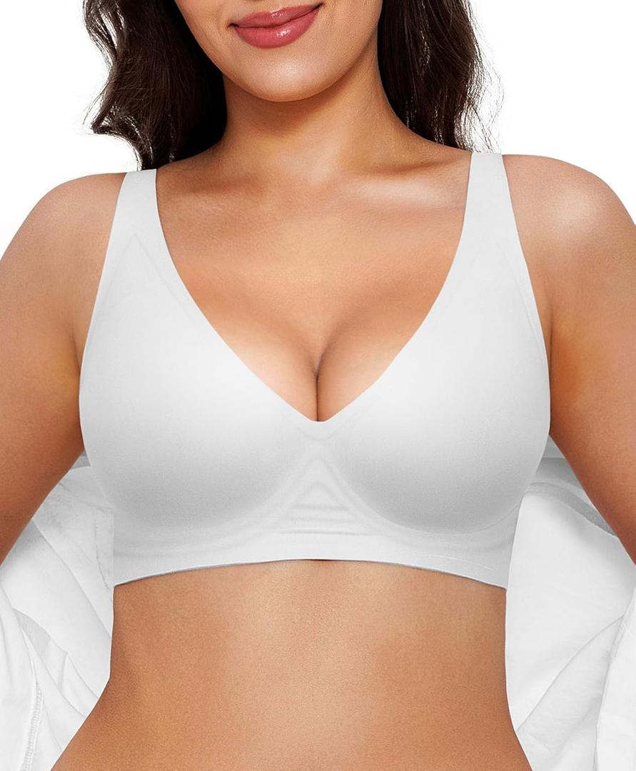 Popilush Wireless Bras Women Seamless No Underwire Push Up Bra Supportive Deep V Bralette Everyday Comfortable T-Shirt Bra (XX-Large)