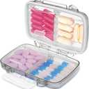 Fullicon Travel Pill Organizer, 4 Compartments Portable Pill Case, Moisture Proof Small Pill Box with Labels, Travel Pill Case with Double Lock, Pocket Pharmacy for Vitamin D3 & Fish Oil (Grey) (1 Pack)