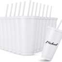 Amyhill 12 Pcs Reusable Cups with Lids and Straws 24 oz Plastic Tumbler Iced Coffee Cup Travel Mug for Smoothie Juices Birthdays Sleepover Party Supplies for Girls (White)