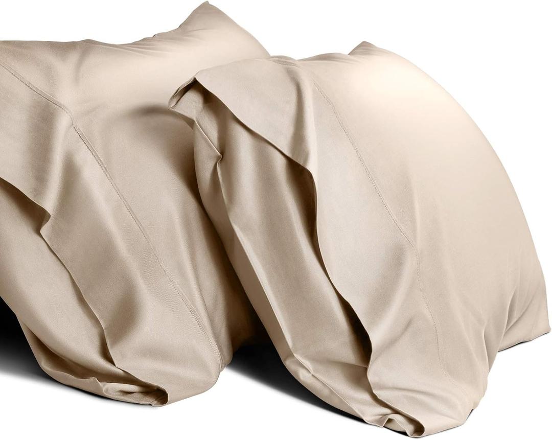 WishSmile Cooling Queen Pillow Cases Set of 2 Breathable Cool Silky Soft Rayon Derived from Bamboo Fabric, Moisture Wicking for Hot Sleepers,Hair and Skin Friendly,Taupe,2 Pack,20x30IN