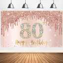 Happy 80th Birthday Banner Backdrop Decorations for Women, Rose Gold 80 Birthday Party Sign Supplies, Pink 80 Year Old Birthday Poster Background Photo Booth Props Decor