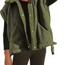 Women Sherpa Fleece Vests Colorblock Stand Collar Jackets Snap Button Sleeveless Coats Winter Plush Thermal Vests M