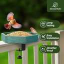 Kingsyard Clamp-On Deck Bird Feeder 11in Hexagon, Adjustable Balcony Railing Clamp 2.2in No-Drill, Recycled Plastic Seed Tray Metal Mesh Drainage Easy-Clean 3 lb,Green