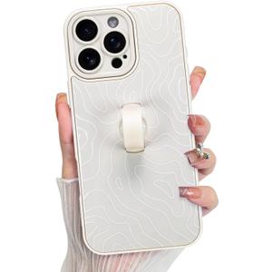 KANGHAR Compatible with iPhone 16 Pro Max Case, Silicone Wave Ripple Cute Pattern, Wristband Kickstand Camera Protection Soft Slim Cover for Girls Women -White