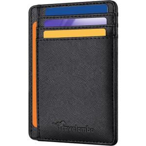 Travelambo Slim Wallet Front Pocket Minimalist Leather RFID Blocking Medium Size (Cross Grain Black)