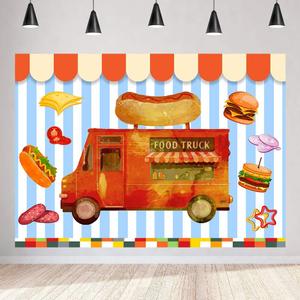 Food Truck Backdrop for Photography, 7x5ft / 2.1x1.5m, Dessert Shop Background Bread Backdrops, Party Decor Supplies Photo Shooting Props BJZYST159