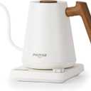 POLIVIAR Electric Gooseneck Kettle, 1350W Electric Tea Kettle Wood Pattern Handle, 34oz Pour Over Electric Kettle for Coffee & Tea, 18/8 Stainless Steel Inner, Temperature Control & Rapid Heating