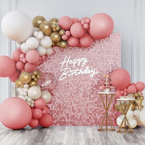 Shimmer Wall Backdrop Matte Pink Square Sequin Wall Panel Backdrop Decor for Wedding, Anniversary, Birthday, Party, 24 Panels